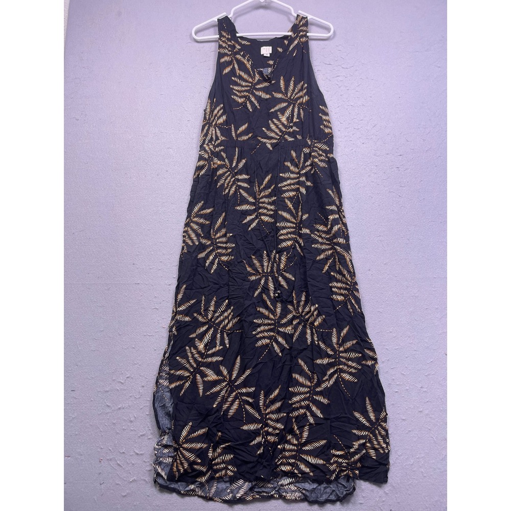 A New Day Maxi Dress Rayon Black Tropical Palm Print XL Womens